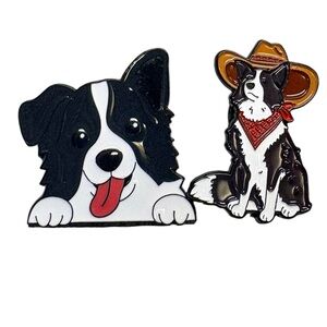 Set of two border collie pins Black and White Dog Enamel Pins